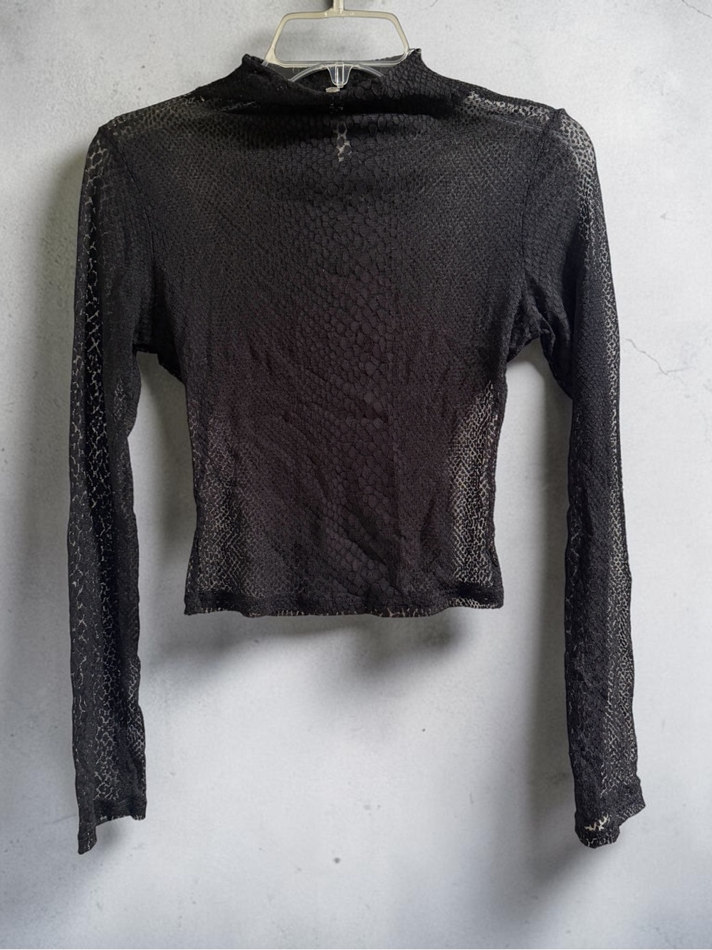 Black Sheer Top Mesh Snakeskin Mock Neck Long Sleeve Goth Y2Y S Chocolate USA